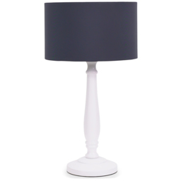 ValueLights Victoria Navy Blue Fabric Drum Shade White Wood Traditional LED Table Lamp - Size: 45.5 x 25.5 x 25.5cm - Wilko