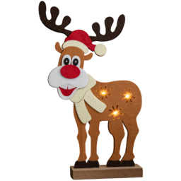 Samuel Alexander Warm White LED Felt Reindeer Christmas Decoration with Santa Hat 32cm - Size: 32 x 6 x 11cm - Brown - Wilko - thumbnail 3
