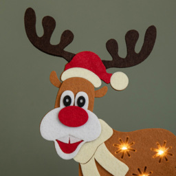 Samuel Alexander Warm White LED Felt Reindeer Christmas Decoration with Santa Hat 32cm - Size: 32 x 6 x 11cm - Brown - Wilko - thumbnail 5