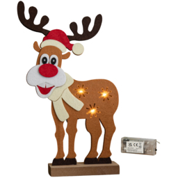 Samuel Alexander Warm White LED Felt Reindeer Christmas Decoration with Santa Hat 32cm - Size: 32 x 6 x 11cm - Brown - Wilko - thumbnail 4