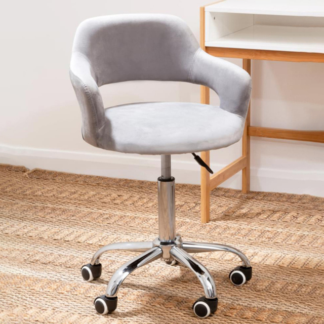 Premier Housewares Grey Velvet Swivel Curved Back Office Chair - Size: 51 x 50 x 94cm - Multi - Interiors by Premier - Wilko - image 1