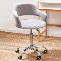 Premier Housewares Grey Velvet Swivel Curved Back Office Chair - Size: 51 x 50 x 94cm - Multi - Interiors by Premier - Wilko - thumbnail 1