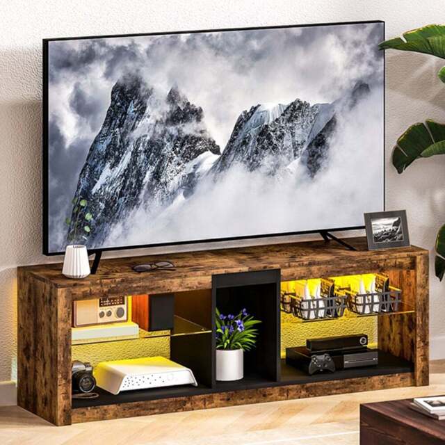 HOMCOM 4 Shelf Rustic Brown TV Stand with LED Lights - Size: 47 x 35 x 140cm - Wilko - image 1