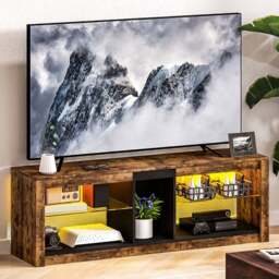 HOMCOM 4 Shelf Rustic Brown TV Stand with LED Lights - Size: 47 x 35 x 140cm - Wilko - thumbnail 1