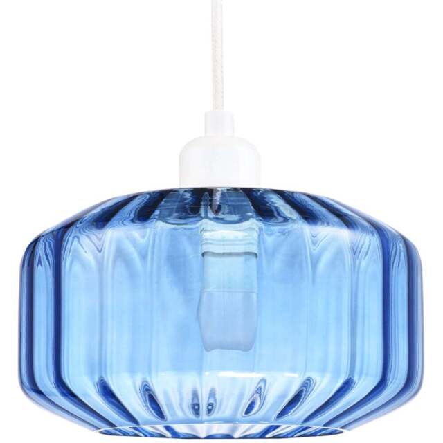 Happy Homewares Midnight Blue Ribbed Glass Flat Style Pendant Shade - Size: 13 x 20 x 20cm - Wilko - image 1