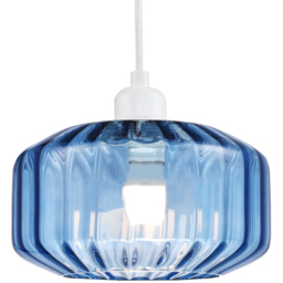 Happy Homewares Midnight Blue Ribbed Glass Flat Style Pendant Shade - Size: 13 x 20 x 20cm - Wilko - thumbnail 6