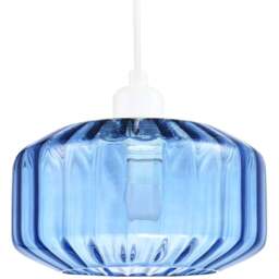 Happy Homewares Midnight Blue Ribbed Glass Flat Style Pendant Shade - Size: 13 x 20 x 20cm - Wilko