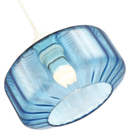 Happy Homewares Midnight Blue Ribbed Glass Flat Style Pendant Shade - Size: 13 x 20 x 20cm - Wilko - thumbnail 7