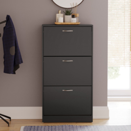 Vida Black 3-Drawer Shoe Cabinet Rack - Size: 24cm x 60 x 118cm - Wilko - thumbnail 4