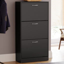 VIDA DESIGNS Black 3-Drawer Shoe Cabinet Rack - Size: 24cm x 60 x 118cm - Wilko