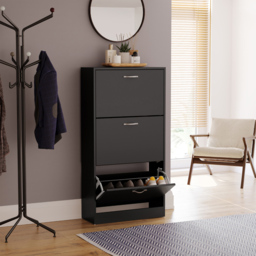 Vida Black 3-Drawer Shoe Cabinet Rack - Size: 24cm x 60 x 118cm - Wilko - thumbnail 5
