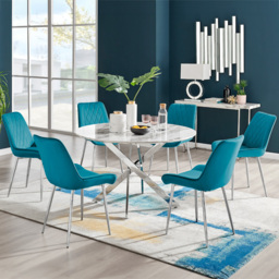 Furniturebox Arona Cesano Marble Effect 6 Seater Dining Set White Chrome and Blue - Wilko - thumbnail 1