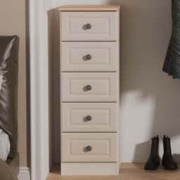 Crowndale Norfolk 5 Drawer Kashmir Ash and Bardolino Oak Tall Bedside Cabinet Ready Assembled - Kashmir Ash & Bardolino Oak - Wilko - thumbnail 1