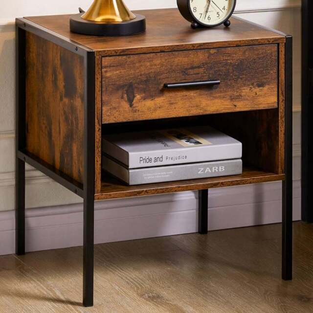 VIDA DESIGNS Brooklyn Single Drawer Dark Wood Bedside Table - Brown - Wilko - image 1