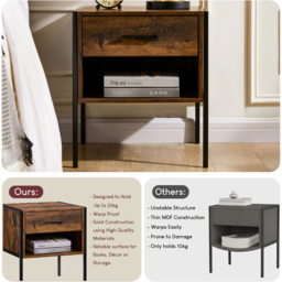 VIDA DESIGNS Brooklyn Single Drawer Dark Wood Bedside Table - Brown - Wilko - thumbnail 7