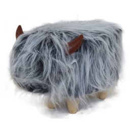 Gardeco Kaytie The Highland Cow Mottled Grey Synthetic Fur Footstool - Size: 36 x 61 x 32cm - Wilko - thumbnail 3