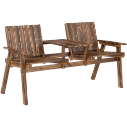 Outsunny 2 Seater Carbonised Wooden Garden Bench with Armrests - Size: 83 x 70 x 152cm - Brown - Wilko - thumbnail 3