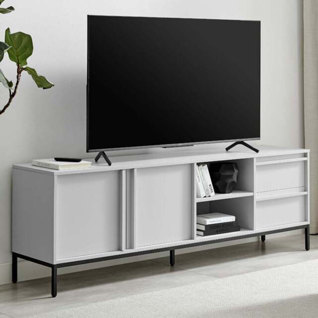 Furniturebox Sval 2 Door 2 Drawer 2 Shelf Off White Wooden TV Unit - Size: 40 x 180 x 40cm - Wilko - image 1