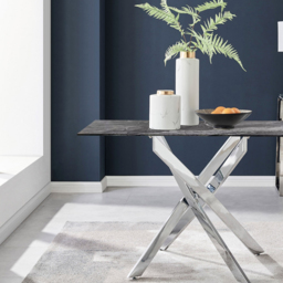 Furniturebox Tavalo 4 Seater Glass Dining Table Marble Effect and Silver - Grey - Wilko - thumbnail 6