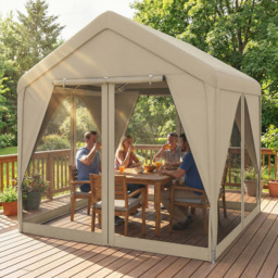 Outsunny 3 x 3m Khaki Garden Gazebo with Mesh Netting and Curtains - Wilko - thumbnail 4