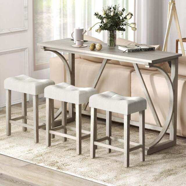 Costway 3 Seater Bistro Table and Saddle Stool Set Grey with Power Outlet - Wilko - image 1