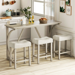 Costway 3 Seater Bistro Table and Saddle Stool Set Grey with Power Outlet - Wilko - thumbnail 4
