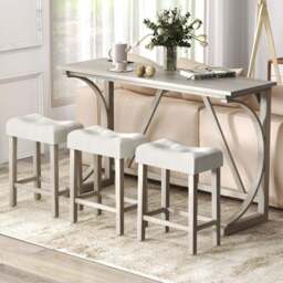 Costway 3 Seater Bistro Table and Saddle Stool Set Grey with Power Outlet - Wilko - thumbnail 1