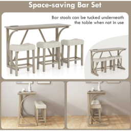 Costway 3 Seater Bistro Table and Saddle Stool Set Grey with Power Outlet - Wilko - thumbnail 5