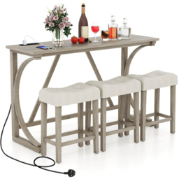 Costway 3 Seater Bistro Table and Saddle Stool Set Grey with Power Outlet - Wilko - thumbnail 3