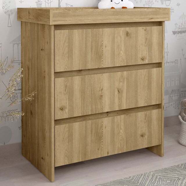 Shefa 880 3 Drawer Cremona Oak Kids Changing Unit - Size: 92 x 80 x 50cm - Wilko - image 1