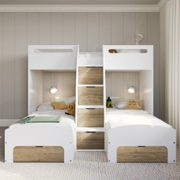 Flair Eddie Oak Triple Bunk Bed with Storage - Size: Single - White - Wilko - thumbnail 6