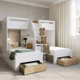 Flair Eddie Oak Triple Bunk Bed with Storage - Size: Single - White - Wilko - thumbnail 1