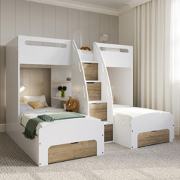 Flair Eddie Oak Triple Bunk Bed with Storage - Size: Single - White - Wilko - thumbnail 5