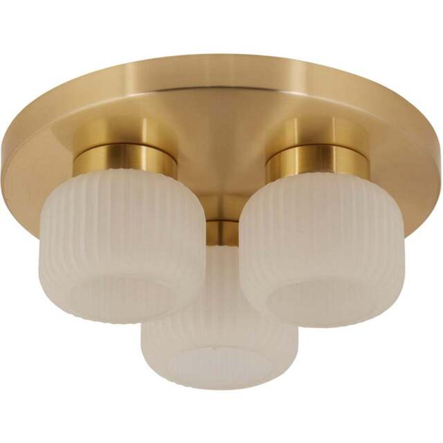 Lighting Collection Matson 3 Frosted White Glass Ceiling Flush Light - Size: 33.6 x 8 x 32.5cm - Frosted White, Satin Antique Brass - Wilko - image 1