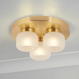 Lighting Collection Matson 3 Frosted White Glass Ceiling Flush Light - Size: 33.6 x 8 x 32.5cm - Frosted White, Satin Antique Brass - Wilko - thumbnail 3