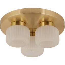 Lighting Collection Matson 3 Frosted White Glass Ceiling Flush Light - Size: 33.6 x 8 x 32.5cm - Frosted White, Satin Antique Brass - Wilko