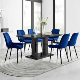 Furniturebox Molini Cesano 6 Seater Dining Set Black Gloss and Navy - Blue - Wilko - thumbnail 1