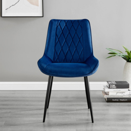 Furniturebox Molini Cesano 6 Seater Dining Set Black Gloss and Navy - Blue - Wilko - thumbnail 4