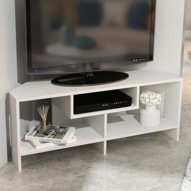 Decorotika Maldives 3 Shelf White Corner TV Unit - Size: 46.8 x 120 x 19.6cm - Wilko - image 1