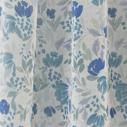 Tyrone Textiles Mia Blue Floral Print Sheer Rod Pocket Voile Panel Curtains 140 x 122cm - Size: W 140 x D 122cm - Wilko - thumbnail 4