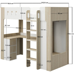 Flair Willow White and Oak High Sleeper Bed with Desk and Storage - Size: 178.3 x 109.9 x 212.5cm - Wilko - thumbnail 6