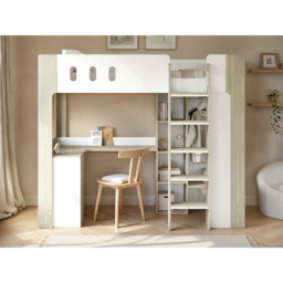 Flair Willow White and Oak High Sleeper Bed with Desk and Storage - Size: 178.3 x 109.9 x 212.5cm - Wilko - thumbnail 4