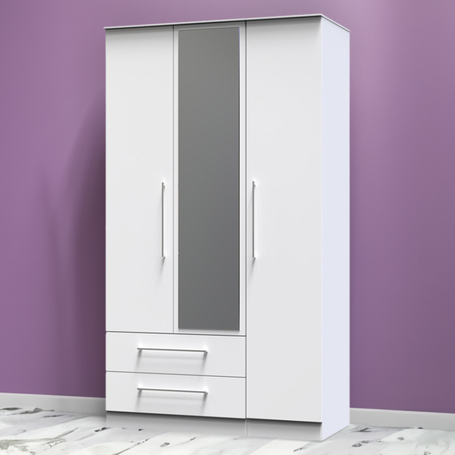 Crowndale Worcester 3 Door 2 Drawer White Mirrored Wardrobe Ready Assembled - Size: 3 Door, 2 Drawer - Wilko - image 1
