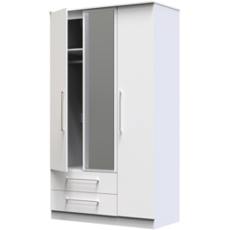 Crowndale Worcester 3 Door 2 Drawer White Mirrored Wardrobe Ready Assembled - Size: 3 Door, 2 Drawer - Wilko - thumbnail 5