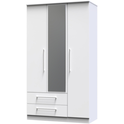 Crowndale Worcester 3 Door 2 Drawer White Mirrored Wardrobe Ready Assembled - Size: 3 Door, 2 Drawer - Wilko - thumbnail 3