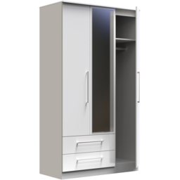 Crowndale Worcester 3 Door 2 Drawer White Mirrored Wardrobe Ready Assembled - Size: 3 Door, 2 Drawer - Wilko - thumbnail 6