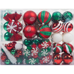 Pack of 100 Candy Cane Lane Baubles Red - Wilko - thumbnail 1