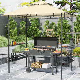 Outsunny 1.5 x 2.4m Beige Grill Canopy Gazebo with 2 Side Shelves and Hook - Cream - Wilko - thumbnail 1