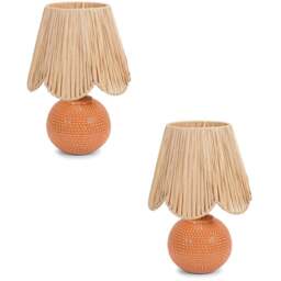 ValueLights Sebby Raffia Lamp Shade Ceramic Globe Textured LED Table Lamp 2 Pack - Size: 32 x 23 x 23cm - Orange - Wilko - thumbnail 1