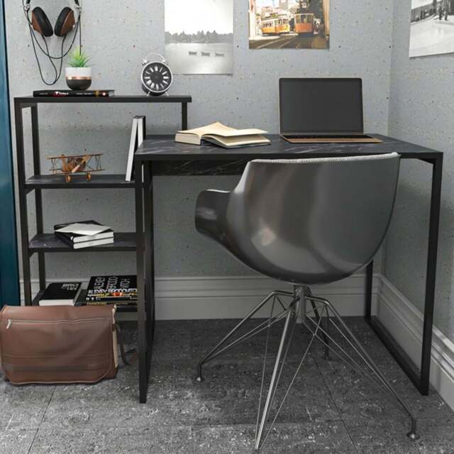 Decorotika Rino 4 Shelf Study Desk Black Marble Effect And Black - Size: 91.8 x 133 x 60cm - Wilko - image 1